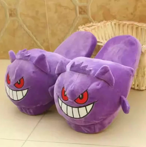 2026 Cute Gengar Slippers – Funny Tongue-Out Design, Soft Plush Warm Indoor Home Slippers for Couples, Cozy Winter Cartoon Shoes