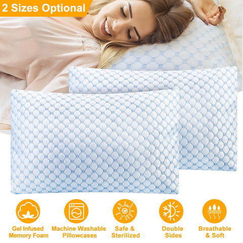 Soft Bed Pillow With Cooling Gel Infused Memory Foam | Washable