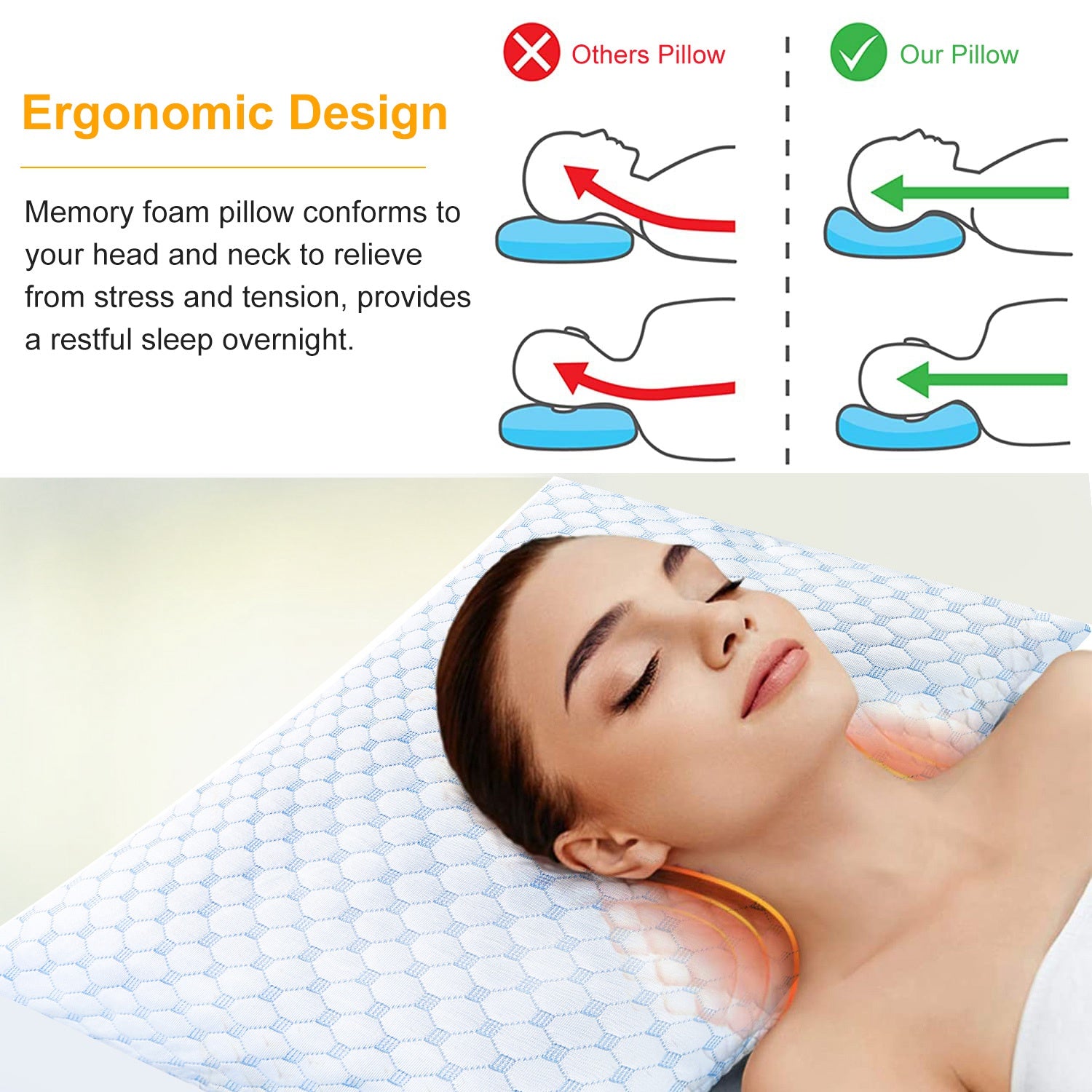 Soft Bed Pillow With Cooling Gel Infused Memory Foam | Washable
