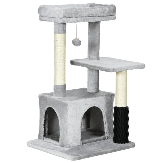 PawHut Cat Tree For Indoor Cats Climbing Tower Kitten Scratch Post Activity Center Kitten, Grey