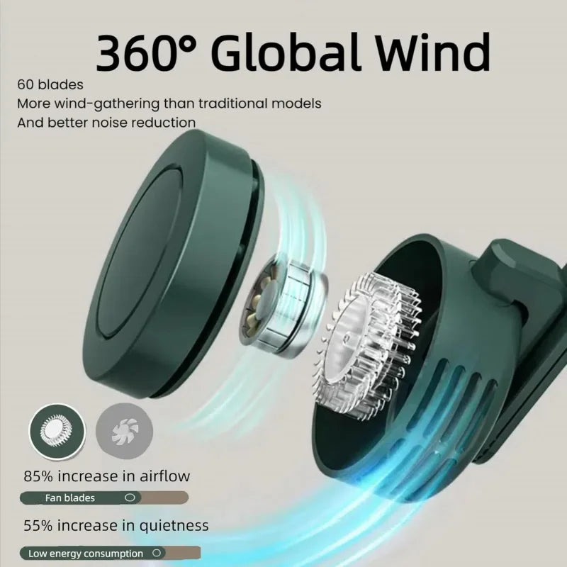 Portable Silent Mini Bladeless Fan Clip On Adjustable 3 Speeds Suspended Waist Suitable Outdoor Travel Office Accessories