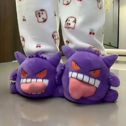 2026 Cute Gengar Slippers – Funny Tongue-Out Design, Soft Plush Warm Indoor Home Slippers for Couples, Cozy Winter Cartoon Shoes