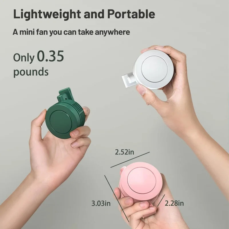 Portable Silent Mini Bladeless Fan Clip On Adjustable 3 Speeds Suspended Waist Suitable Outdoor Travel Office Accessories
