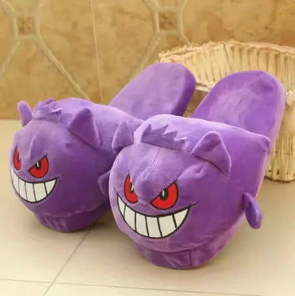 2026 Cute Gengar Slippers – Funny Tongue-Out Design, Soft Plush Warm Indoor Home Slippers for Couples, Cozy Winter Cartoon Shoes