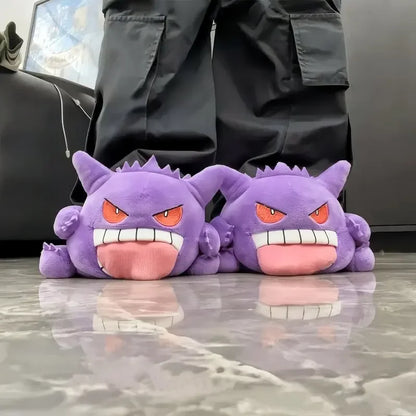 2026 Cute Gengar Slippers – Funny Tongue-Out Design, Soft Plush Warm Indoor Home Slippers for Couples, Cozy Winter Cartoon Shoes