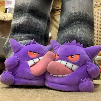 2026 Cute Gengar Slippers – Funny Tongue-Out Design, Soft Plush Warm Indoor Home Slippers for Couples, Cozy Winter Cartoon Shoes