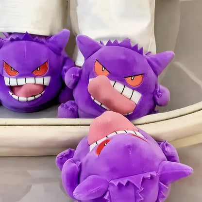 2026 Cute Gengar Slippers – Funny Tongue-Out Design, Soft Plush Warm Indoor Home Slippers for Couples, Cozy Winter Cartoon Shoes