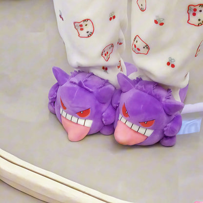 2026 Cute Gengar Slippers – Funny Tongue-Out Design, Soft Plush Warm Indoor Home Slippers for Couples, Cozy Winter Cartoon Shoes