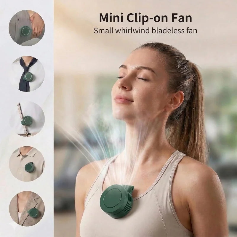 Portable Silent Mini Bladeless Fan Clip On Adjustable 3 Speeds Suspended Waist Suitable Outdoor Travel Office Accessories