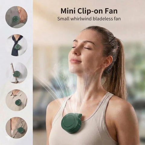 Portable Silent Mini Bladeless Fan Clip On Adjustable 3 Speeds Suspended Waist Suitable Outdoor Travel Office Accessories