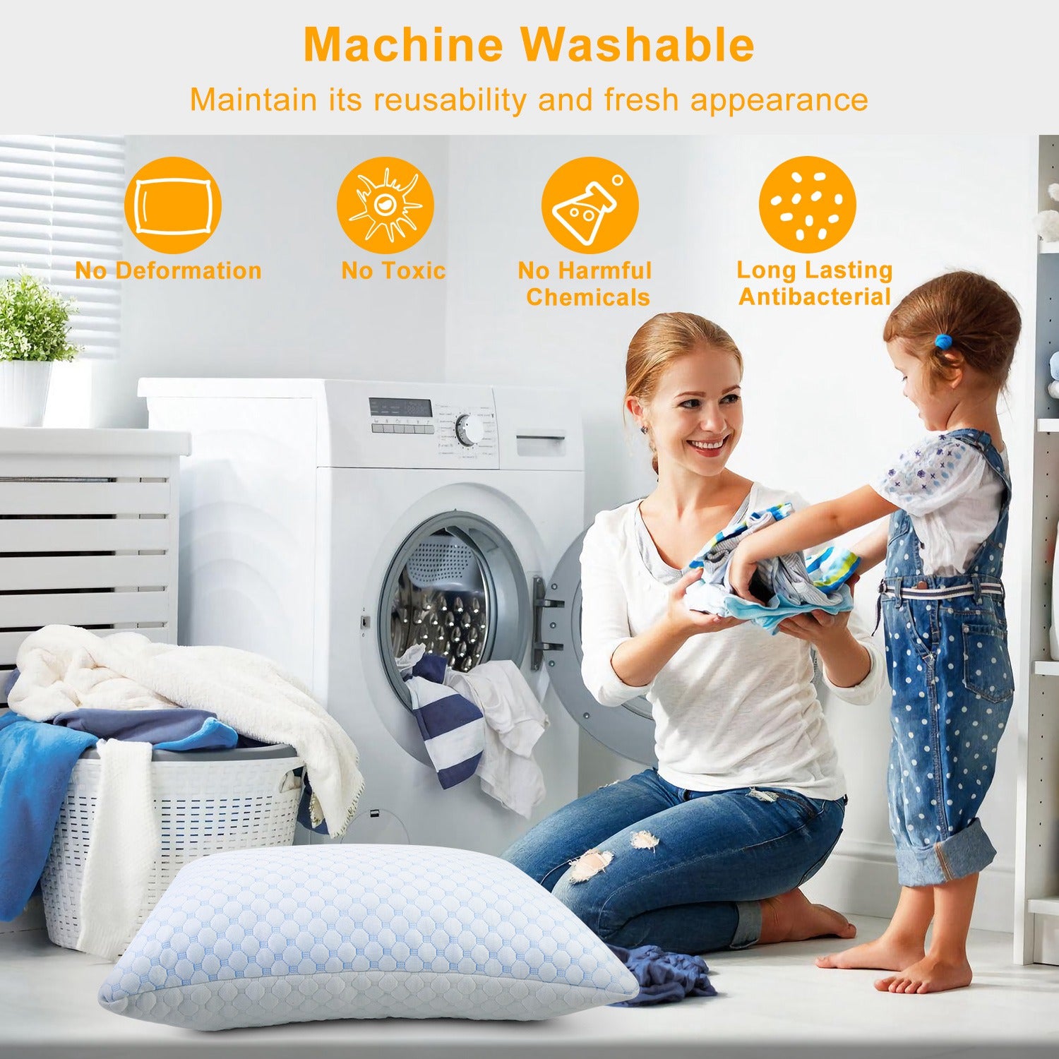 Soft Bed Pillow With Cooling Gel Infused Memory Foam | Washable